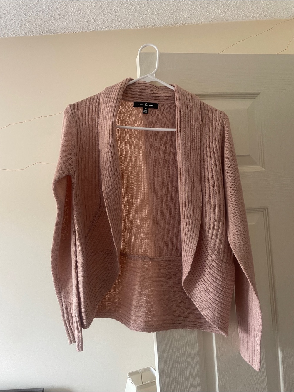 Elegant Pink Open-Front Ribbed Cardigan